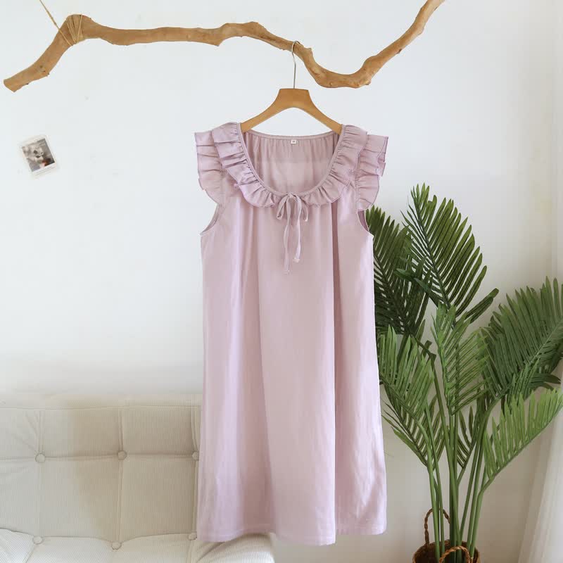 Chemise de nuit en gaze de coton à manches simples et flottantes - violet clair - XL - image 12