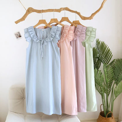 Chemise de nuit en gaze de coton à manches simples et flottantes - image 1