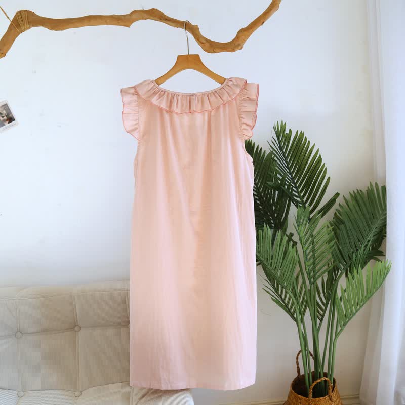 Chemise de nuit en gaze de coton à manches simples et flottantes - image 5