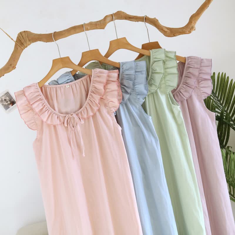 Chemise de nuit en gaze de coton à manches simples et flottantes - image 3