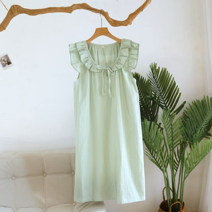 Chemise de nuit en gaze de coton à manches simples et flottantes - Vert clair - XL - image 13