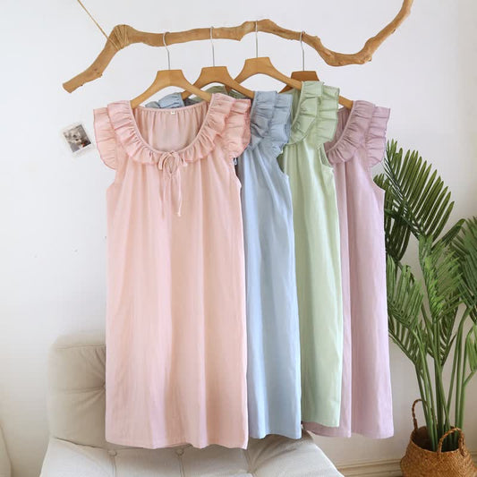 Chemise de nuit en gaze de coton à manches simples et flottantes - image 0