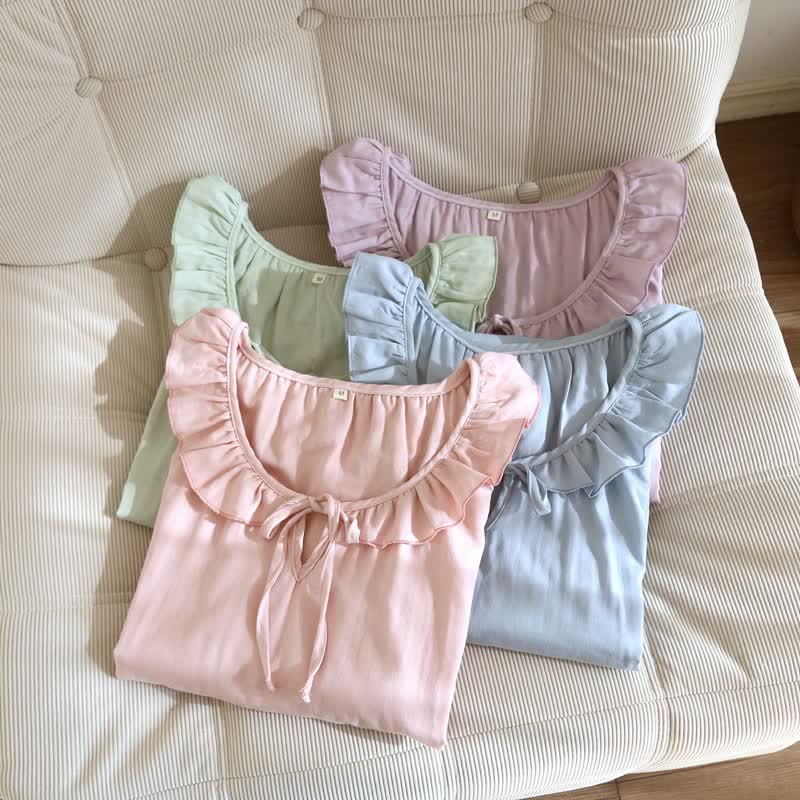 Chemise de nuit en gaze de coton à manches simples et flottantes - image 2