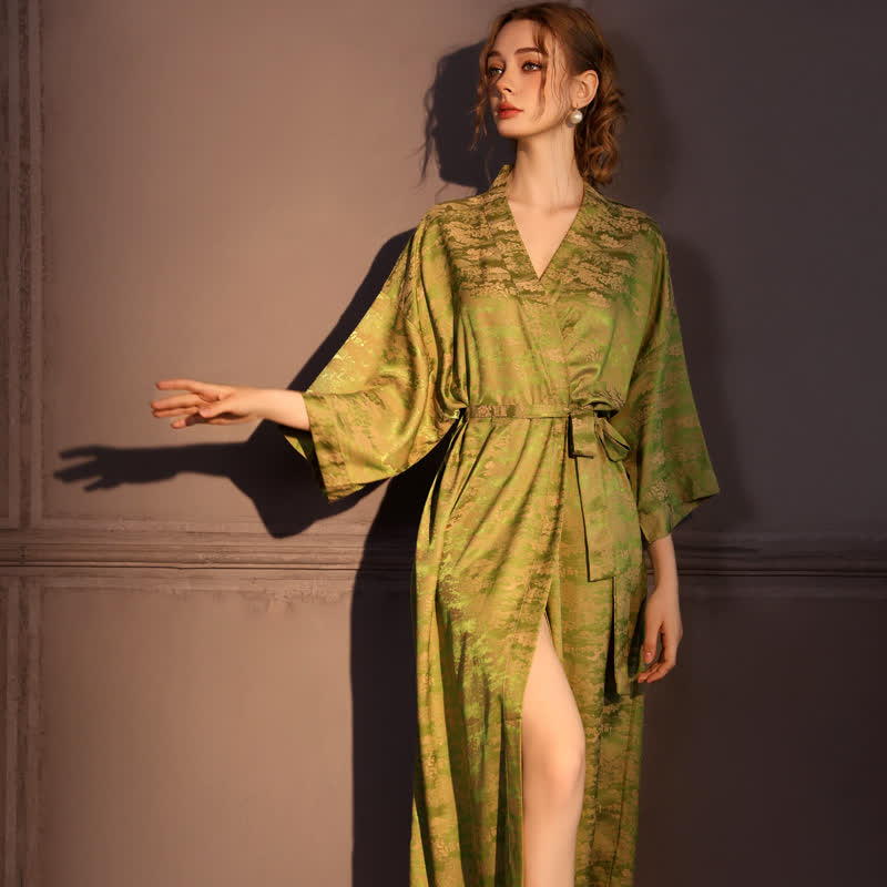 Peignoir à motif vintage discret et manches 3/4 - Vert - Taille surdimensionnée - image 0