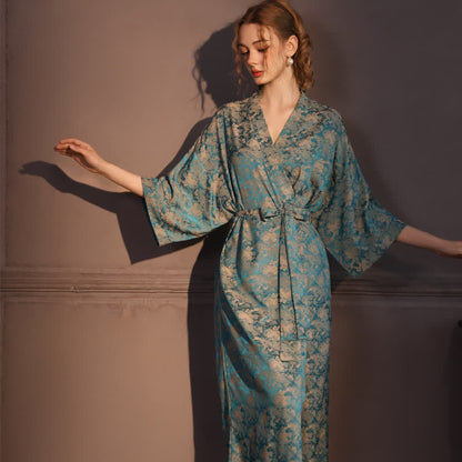 Peignoir style kimono à motif vintage et manches 3/4 - Turquoise - Taille surdimensionnée - image 0