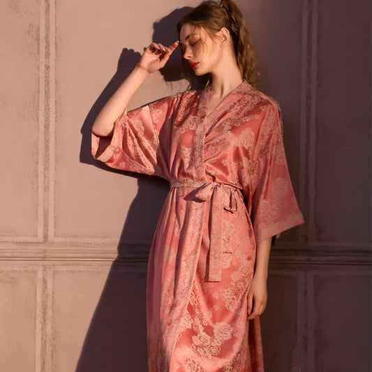 Peignoir romantique style kimono à manches 3/4 en forme de rose - Rose - Taille surdimensionnée - image 0