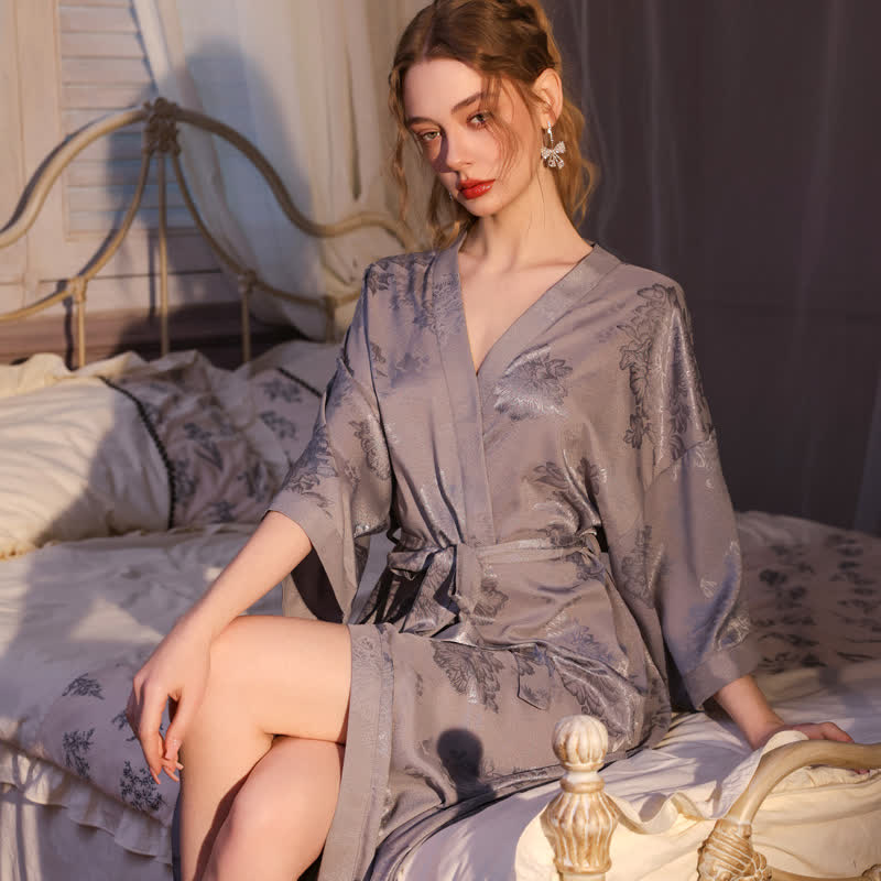 Peignoir kimono luxueux à motif floral et manches 3/4 - image 7