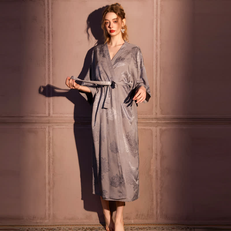 Peignoir kimono luxueux à motif floral et manches 3/4 - image 6