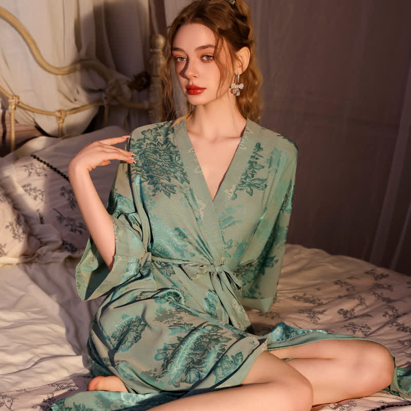 Peignoir kimono luxueux à motif floral et manches 3/4 - image 3