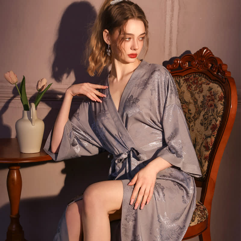 Peignoir kimono luxueux à motif floral et manches 3/4 - image 8