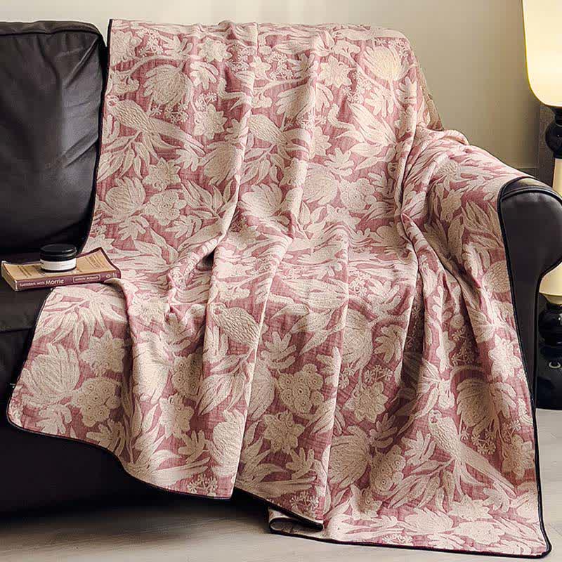 Couverture matelassée en gaze de coton à motifs floraux et de feuilles - image 2