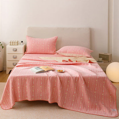 Couverture en gaze de coton à motifs de feuilles et à rayures - Rose - 2 taies d'oreiller - 48 cm x 74 cm - image 0