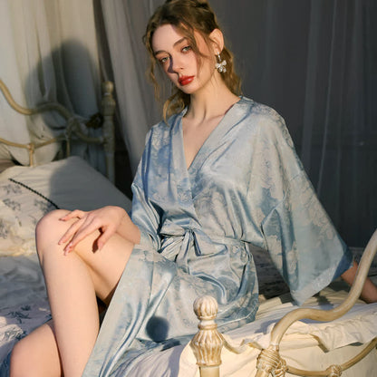 Peignoir style kimono à motif pivoine et manches 3/4 - image 2