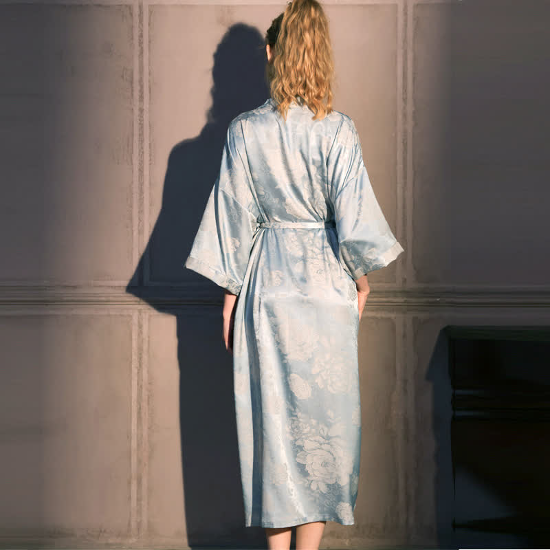 Peignoir style kimono à motif pivoine et manches 3/4 - image 4