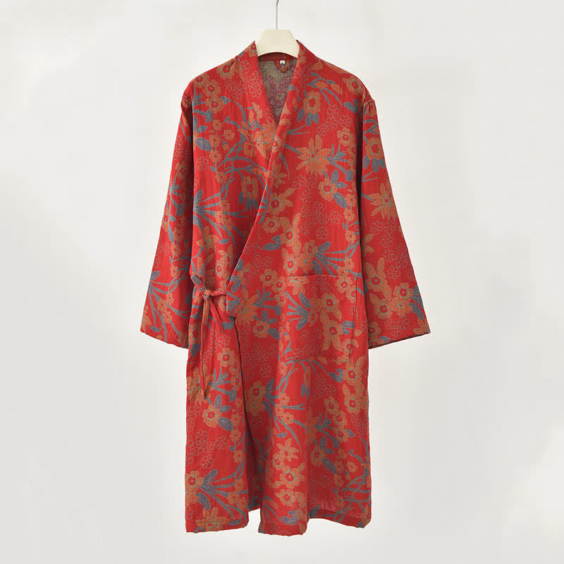 Manteau en coton style kimono à motif floral champêtre et imprimé jacquard - image 3