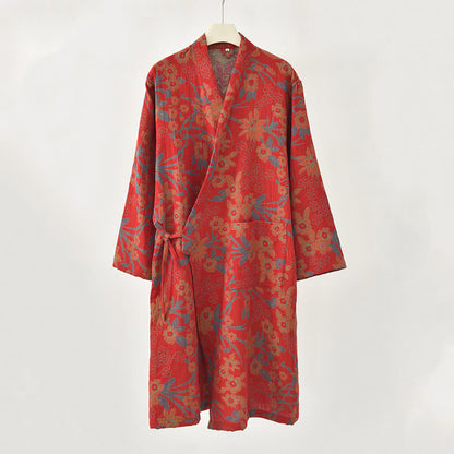 Manteau en coton style kimono à motif floral champêtre et imprimé jacquard - image 3