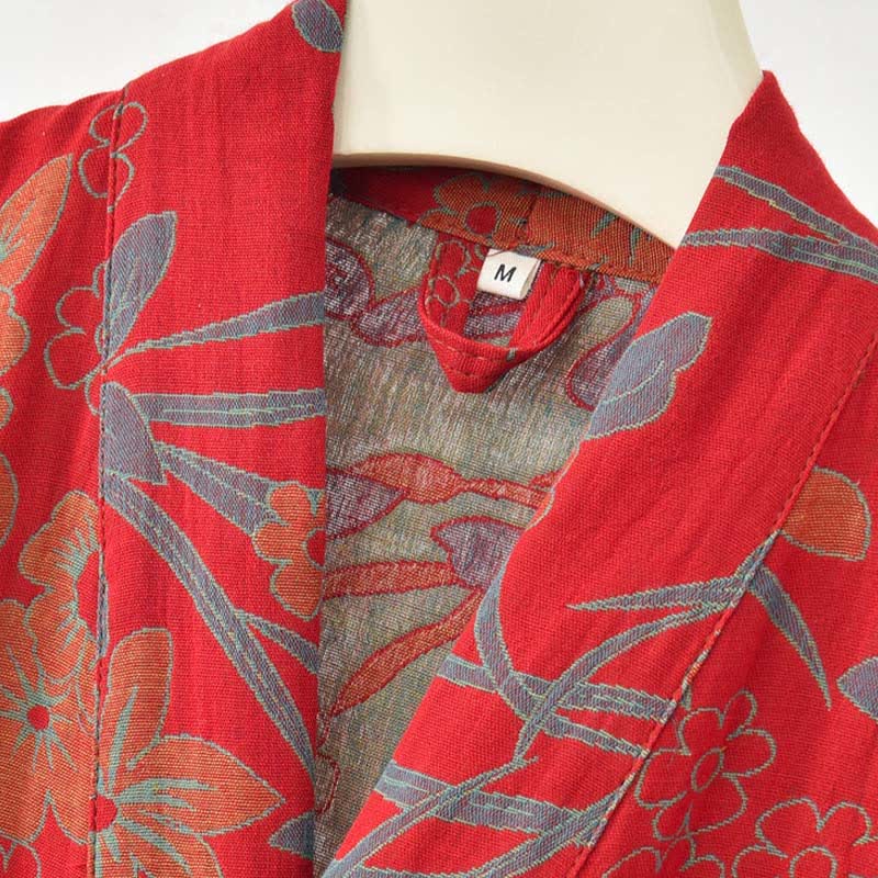 Manteau en coton style kimono à motif floral champêtre et imprimé jacquard - image 4