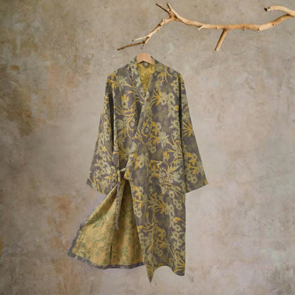 Manteau en coton style kimono à motif floral champêtre et imprimé jacquard - Brun - XXL - image 19