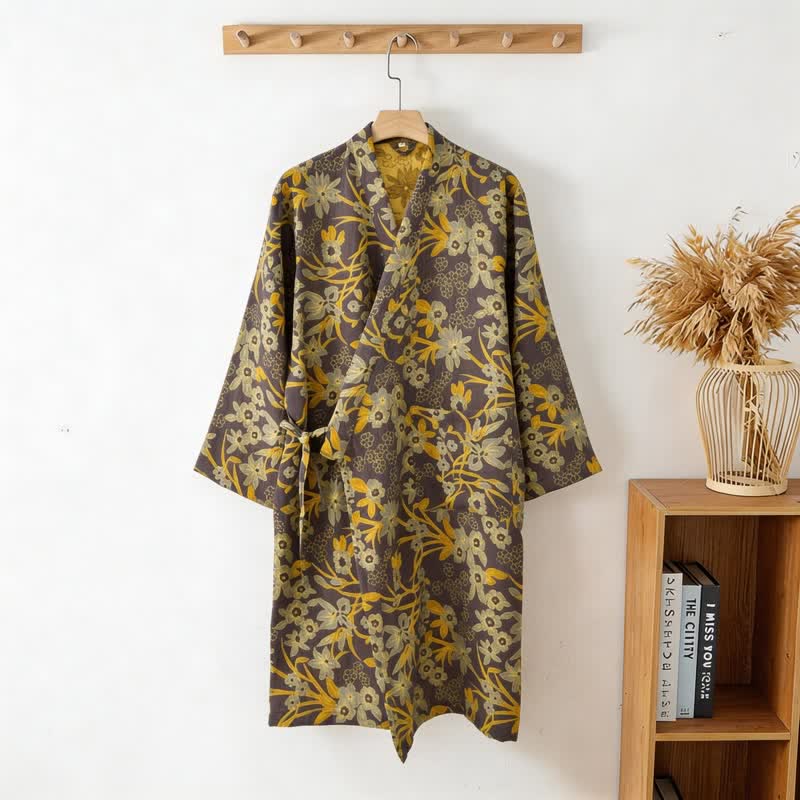 Manteau en coton style kimono à motif floral champêtre et imprimé jacquard - image 20