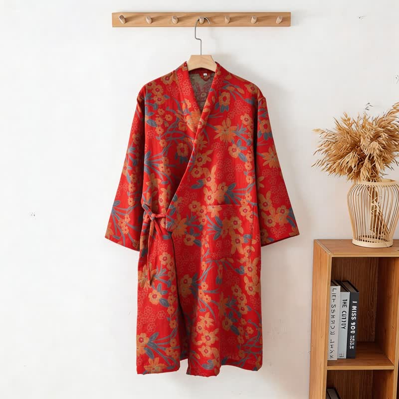 Manteau en coton style kimono à motif floral champêtre et imprimé jacquard - image 2