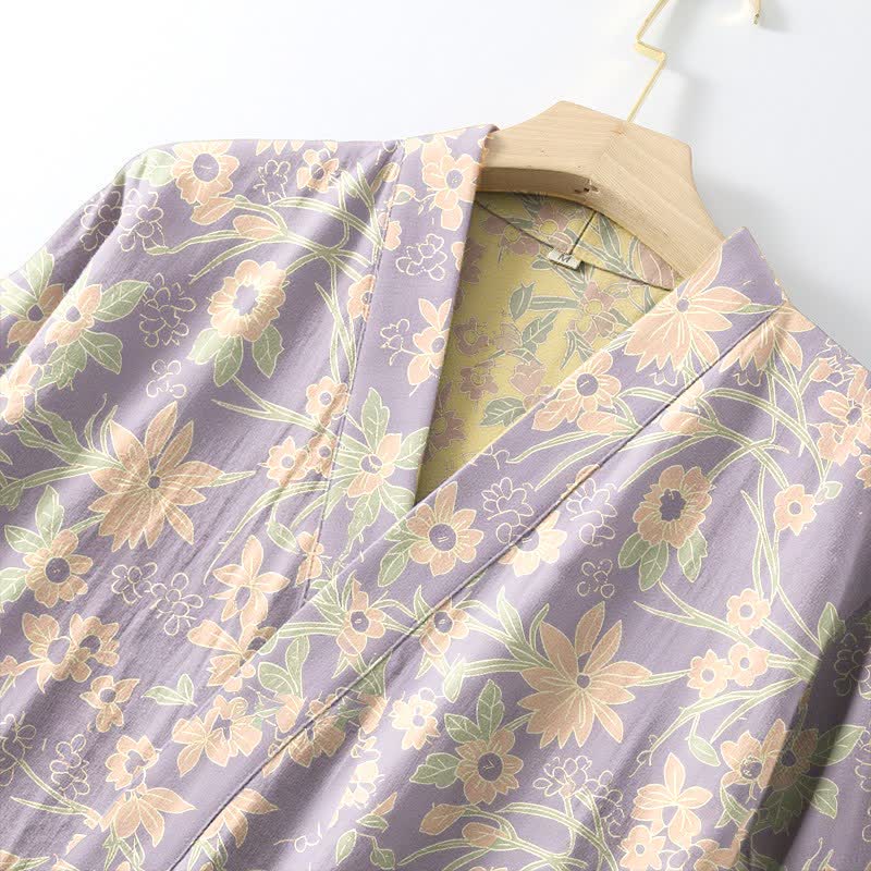 Manteau en coton style kimono à motif floral champêtre et imprimé jacquard - image 15