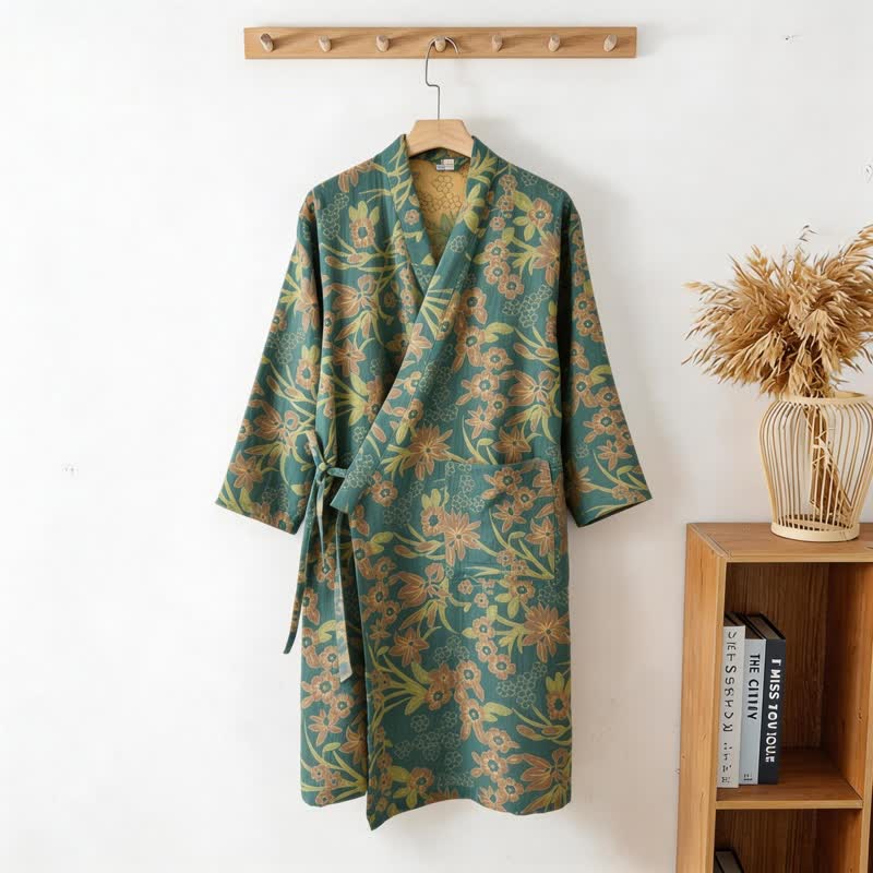 Manteau en coton style kimono à motif floral champêtre et imprimé jacquard - image 7
