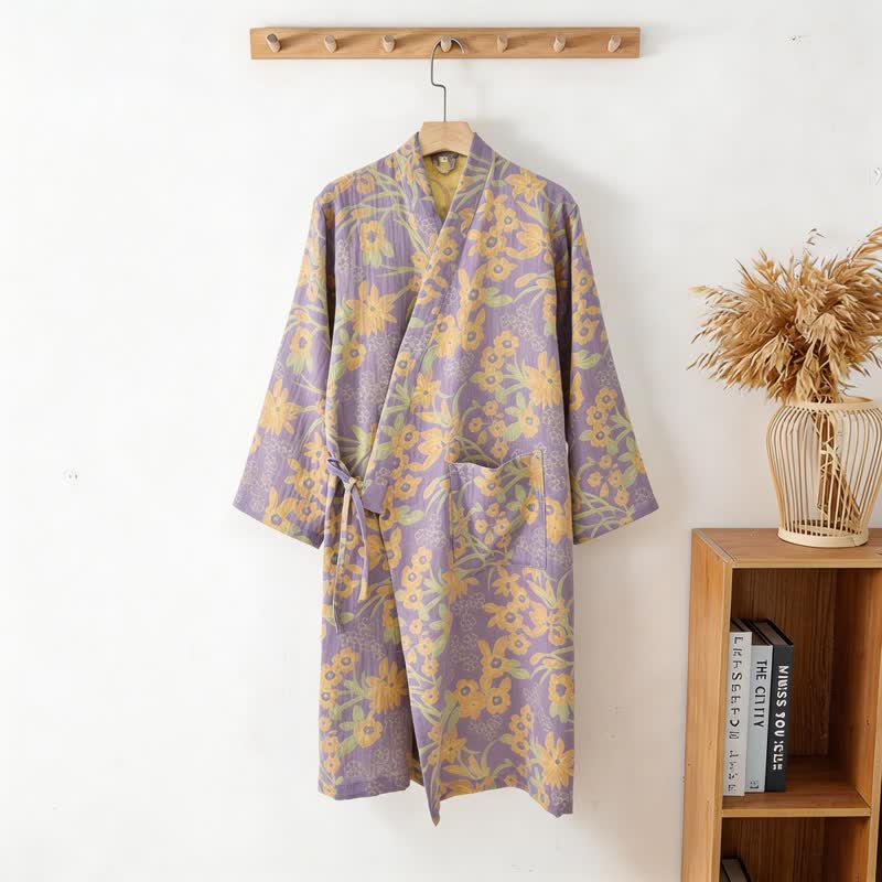 Manteau en coton style kimono à motif floral champêtre et imprimé jacquard - image 13