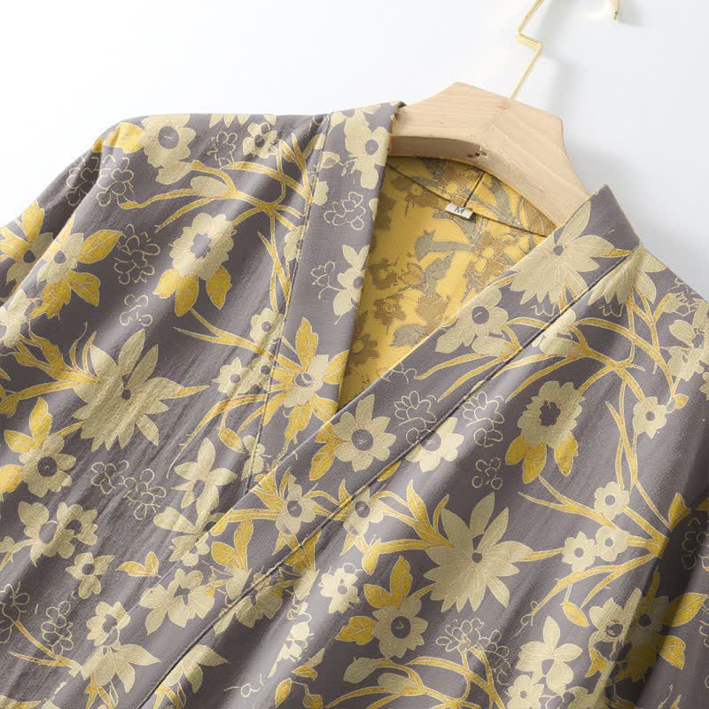 Manteau en coton style kimono à motif floral champêtre et imprimé jacquard - image 22