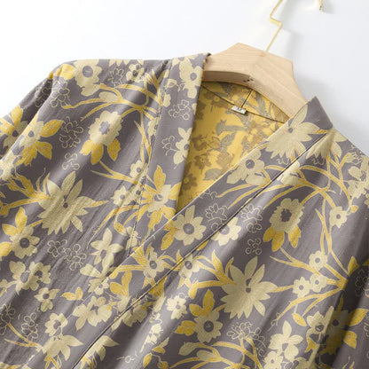 Manteau en coton style kimono à motif floral champêtre et imprimé jacquard - image 22