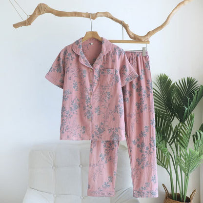 Ensemble pyjama en pur coton à motif de branches et de fleurs - Rose - XL - image 3
