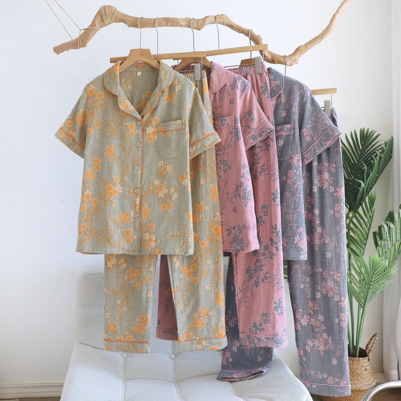 Ensemble pyjama en pur coton à motif de branches et de fleurs - image 2