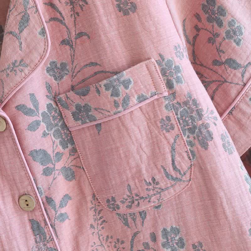 Ensemble pyjama en pur coton à motif de branches et de fleurs - image 7