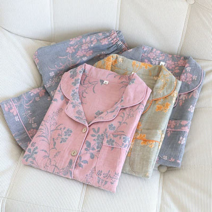 Ensemble pyjama en pur coton à motif de branches et de fleurs - image 1