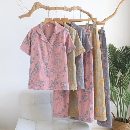 Ensemble pyjama en pur coton à motif de branches et de fleurs - image 0