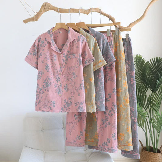 Ensemble pyjama en pur coton à motif de branches et de fleurs - image 0