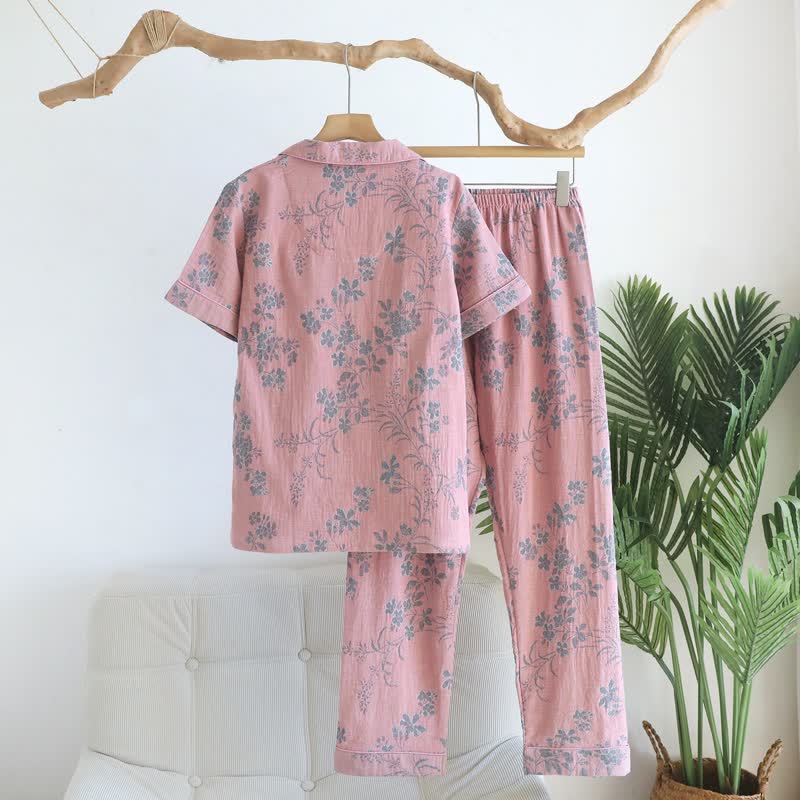 Ensemble pyjama en pur coton à motif de branches et de fleurs - image 4