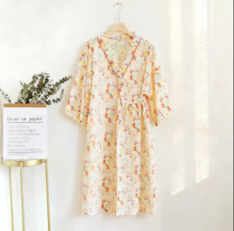 Adorable nuisette kimono à motifs de lapin et de lune - Beige - XXL - image 0