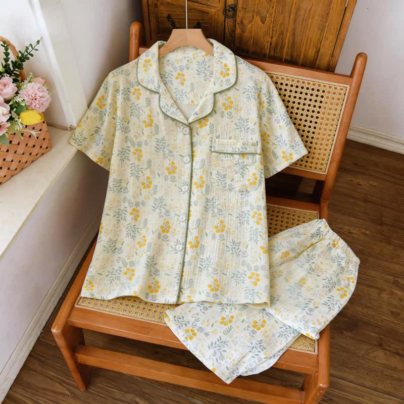 Ensemble pyjama tulipe et feuille en gaze de coton - image 1
