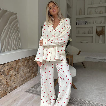 Ensemble pyjama en coton à motif cœur rouge - abricot - XL - image 0