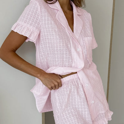 Ensemble pyjama en jacquard de coton à carreaux avec volants - image 2