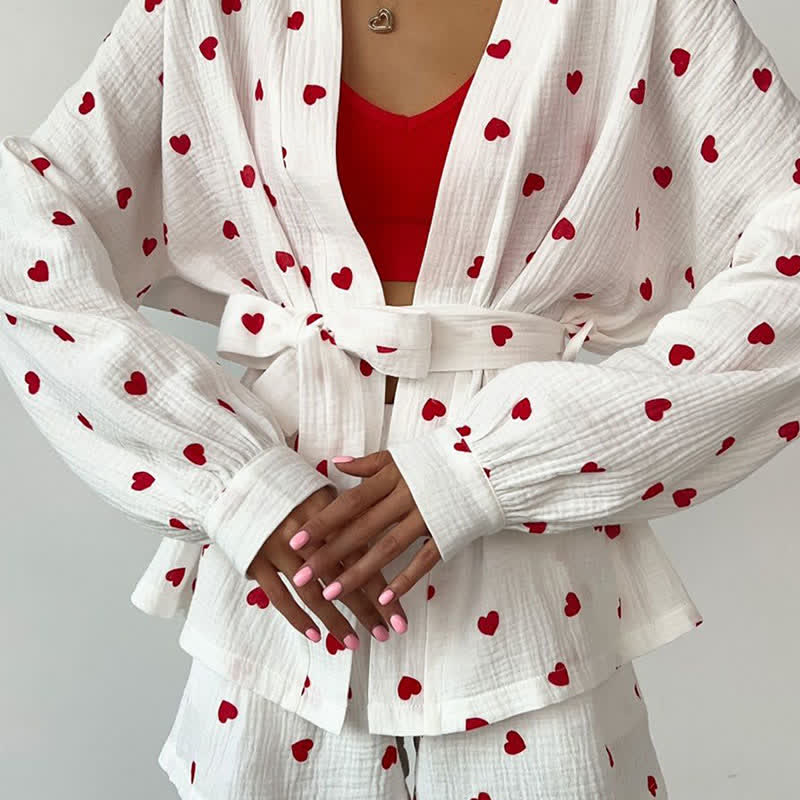 Ensemble pyjama cache-cœur en coton à motif cœur - image 6