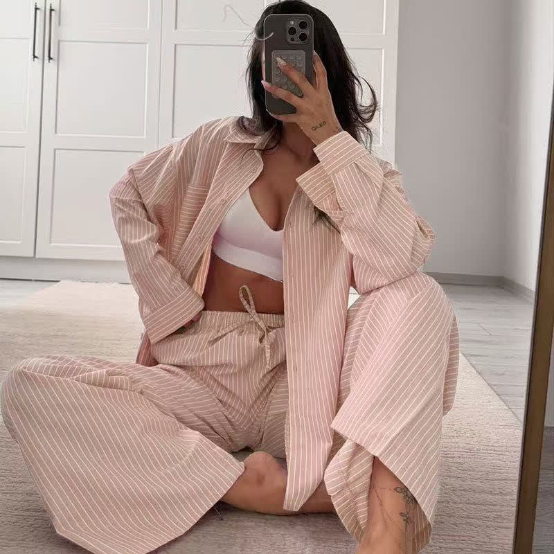 Ensemble pyjama classique à rayures verticales - rose clair - L - image 4