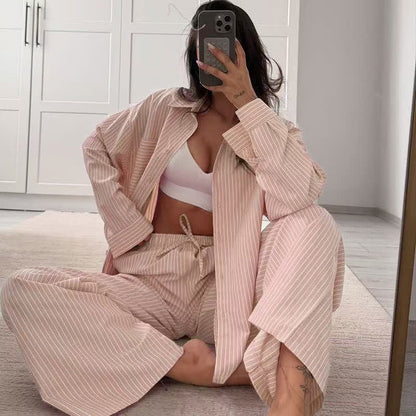 Ensemble pyjama classique à rayures verticales - rose clair - L - image 4