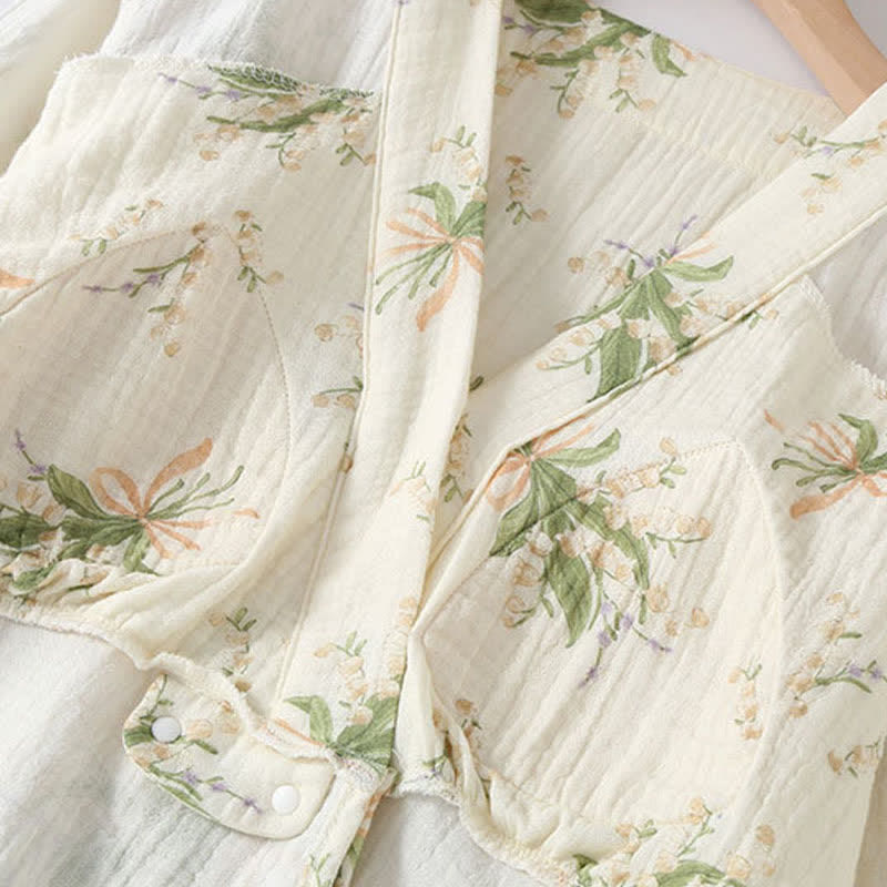 Ensemble pyjama en gaze de coton avec un bouquet de fleurs - image 7