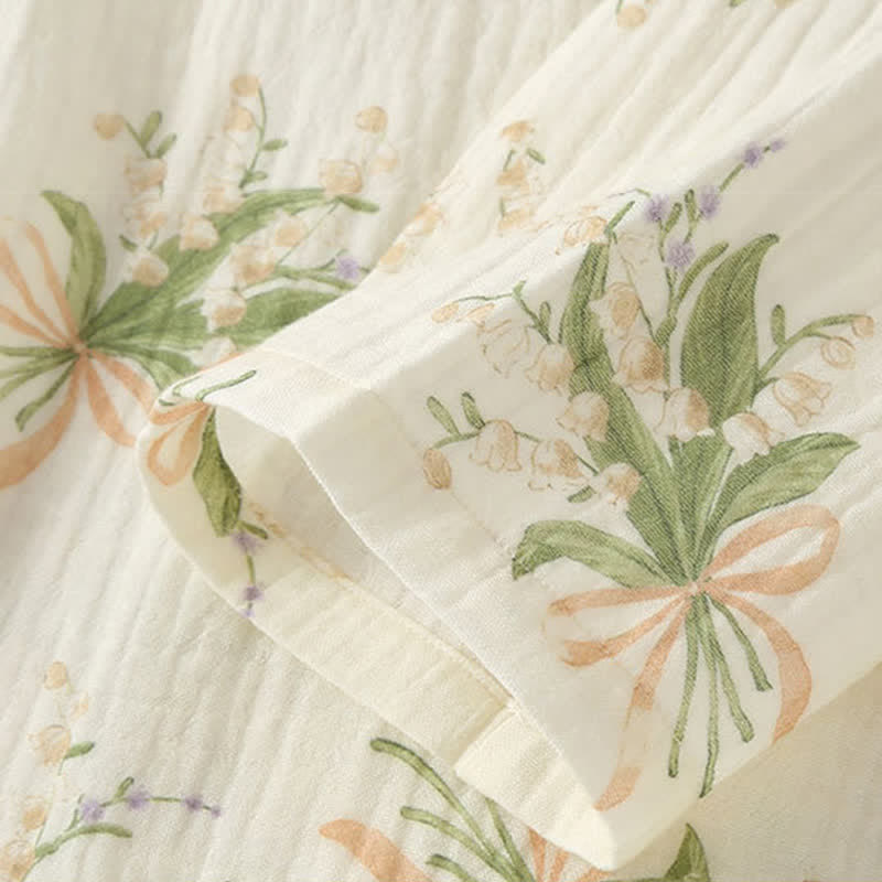 Ensemble pyjama en gaze de coton avec un bouquet de fleurs - image 8