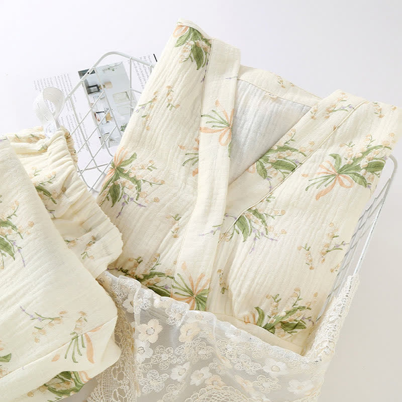 Ensemble pyjama en gaze de coton avec un bouquet de fleurs - image 1