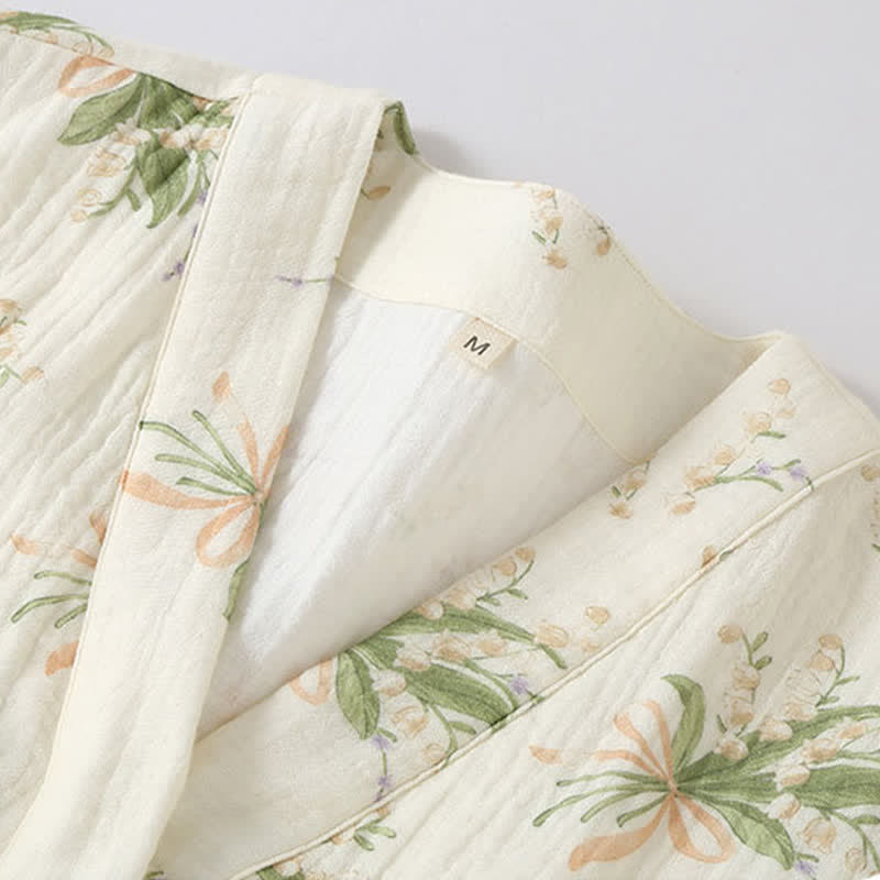 Ensemble pyjama en gaze de coton avec un bouquet de fleurs - image 6