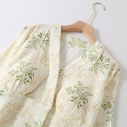 Ensemble pyjama en gaze de coton à motif de feuilles botaniques - image 4