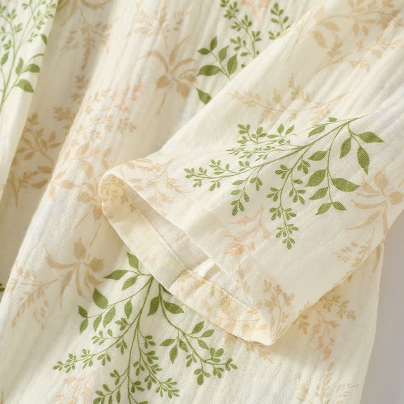 Ensemble pyjama en gaze de coton à motif de feuilles botaniques - image 5