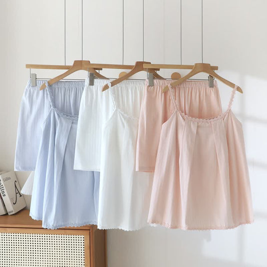 Pyjama camisole en jacquard de coton à détails floraux - image 0